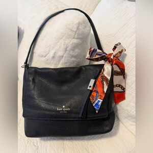 Kate Spade Black Pebbled Leather Shoulder/Crossbody Bag 8x13 with scarf